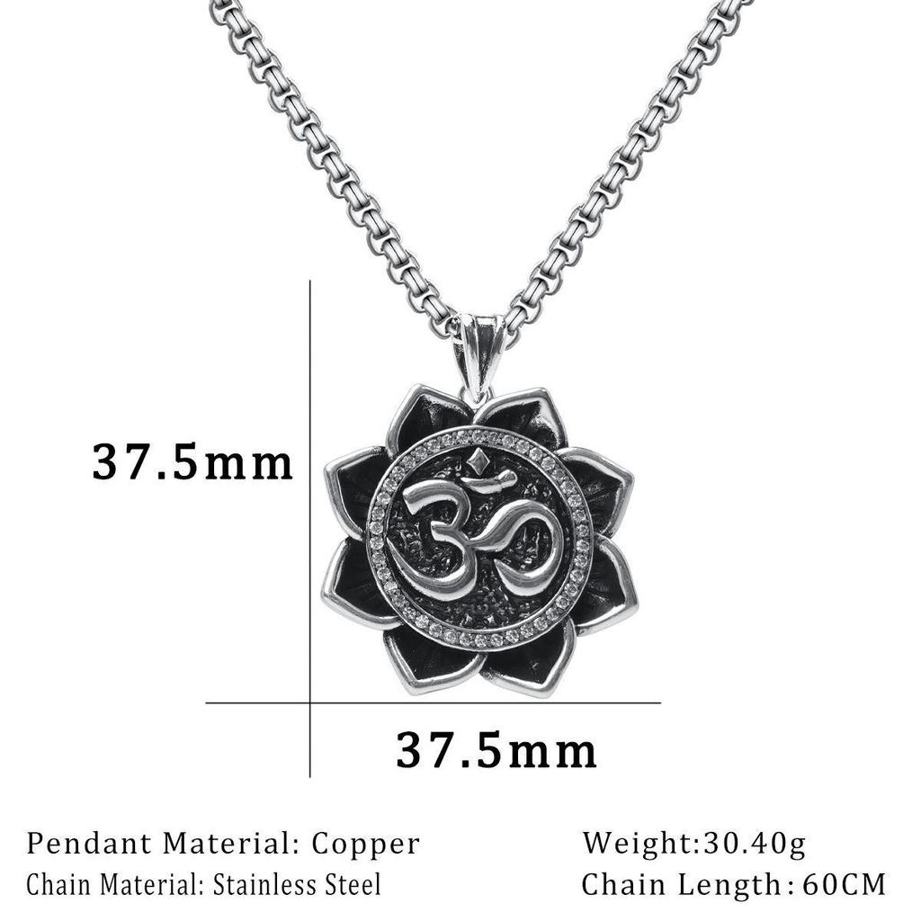 Xiweier Retro Lotus Pendant Necklace with Copper and Zircon for Men and Women