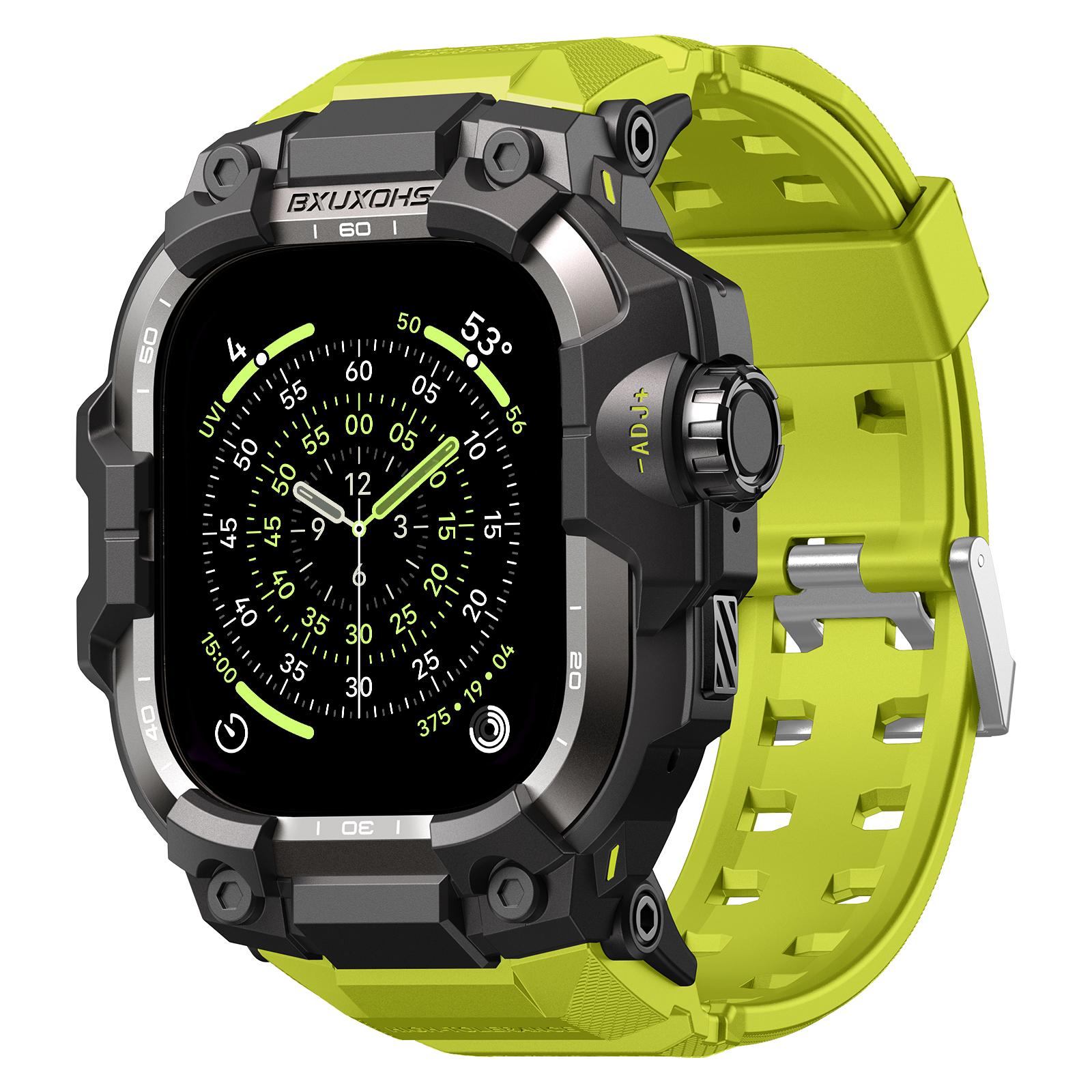 

Ремешок+ Металлический Чехол для Apple Watch Ultra 3 2 Ремешки 49мм 46мм 45мм 44мм Тактический Браслет Чехол correa iwatch 11 10 9 8 7 6 5 SE 3 46MM (Series 11 10) зелёный