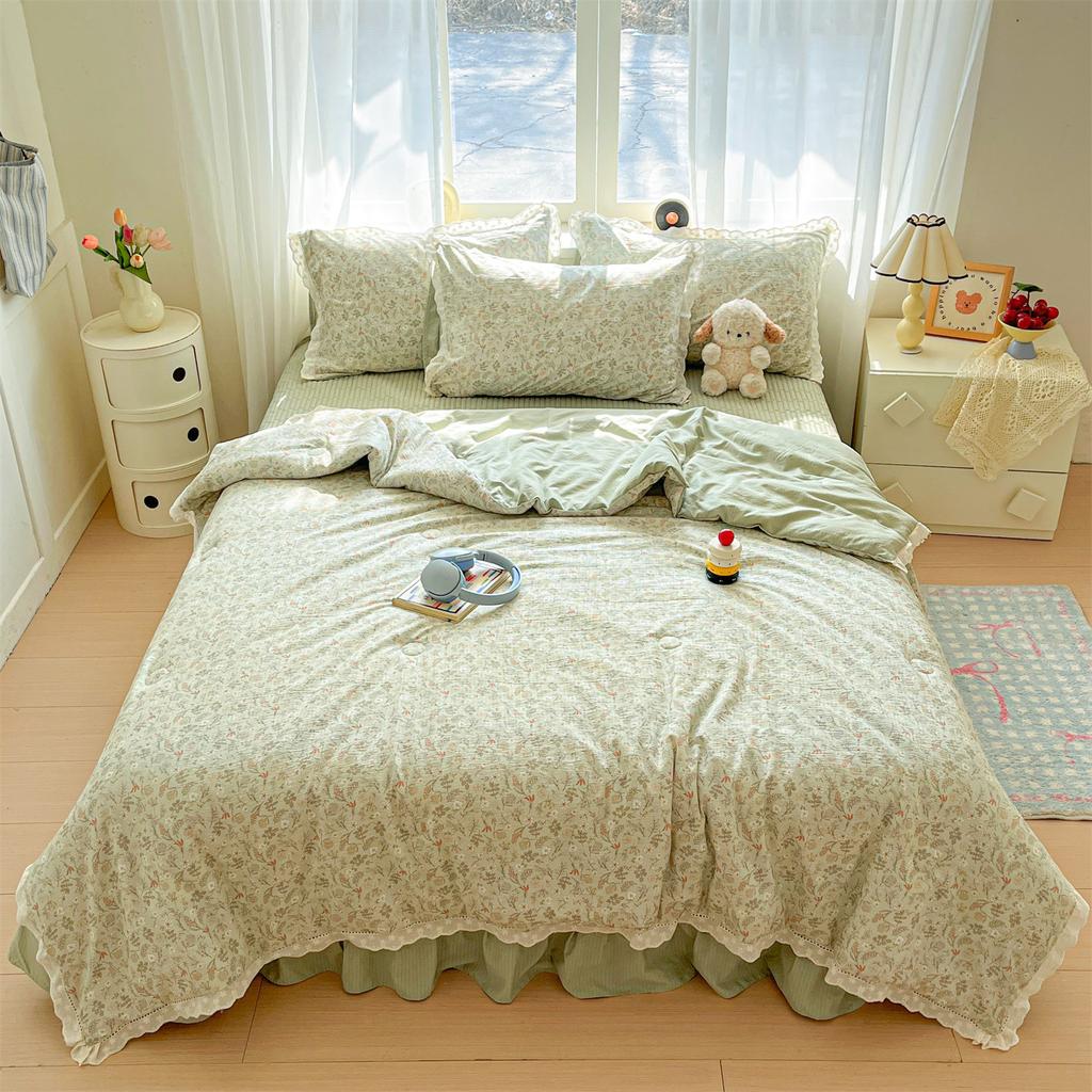2026 New Cloud Feeling Puff Cotton Small Fresh Lace Bed Cover Bed Sheet Style Summer Quilt - Summer