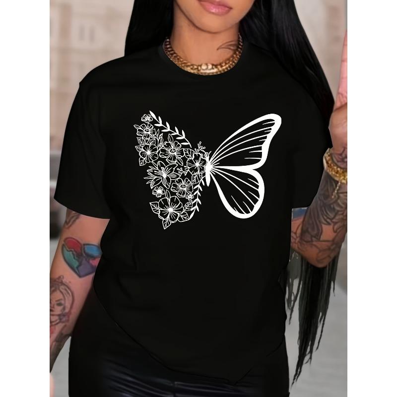 

Женская футболка большого размера в африканском стиле Белый Черный Цветочный принт Круглый вырез Короткий рукав Свободный Покрой Мягкий Машинная стирка Повседневный Формальный Весна S чёрный