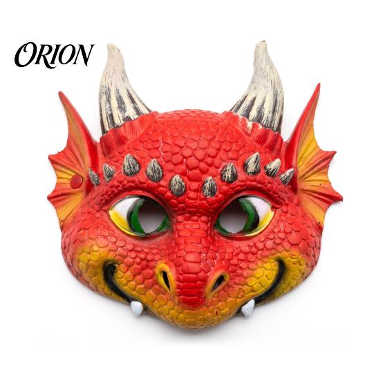 Breathable Eyelet Dragon Mask 3D Cute Full Face Mask, Halloween Party Baby Lightweight Costume Accessory Role Play with Realistic Scales And Horns for