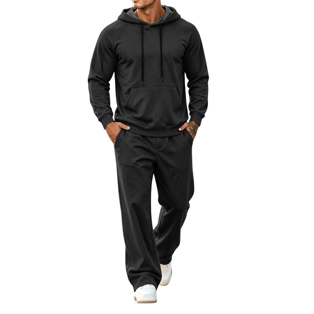 Herren Color Kapuzenpullover und Jogginghose 2-teiliges Set Lässiger Sport-Trainingsanzug