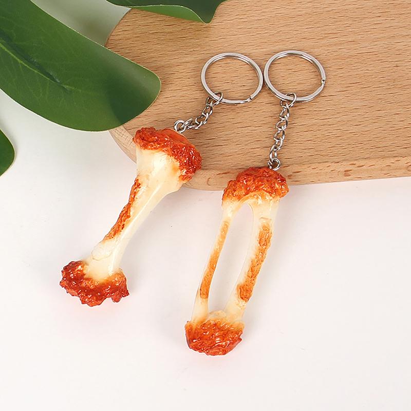 Pvc Chicken Wing Bone Charm Simulated Chicken Leg Bone Key Ring Props Imitation Food Key Chain Bag Pendant Decoration Cute Gift