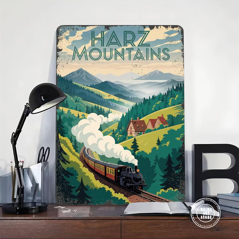 Harz Mountains Train Travel Metal Poster Customized Wall Art Retro Vintage Tinplate Signs for Home Decor Gaming Room Decoration