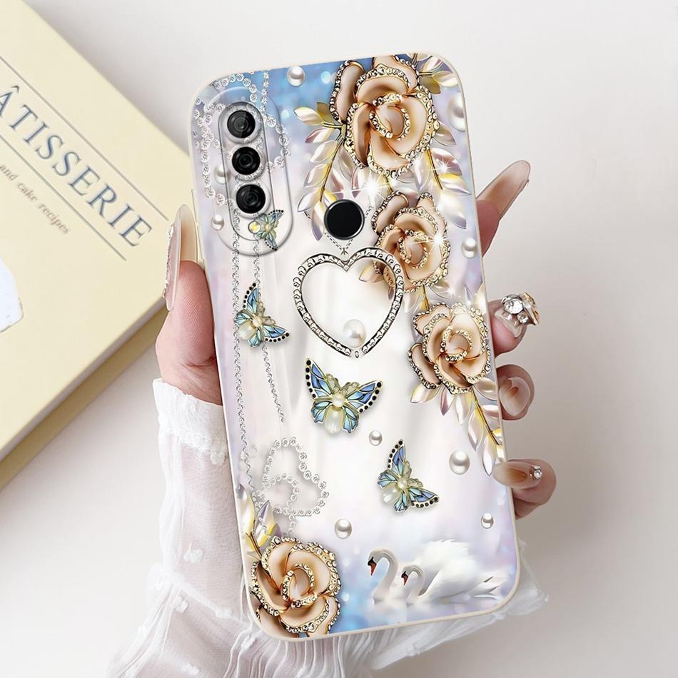 For Huawei Y6p MED-LX9 MED-LX9N Beautiful Bow Rose Painting Phone Case For Huawei Y6P 2020 Soft Silicone Shockproof Cases