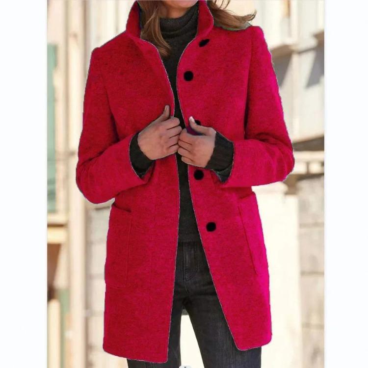 Long Sleeve Single Breasted Button Coat Jacket for Women Solid Color Autumn Winter