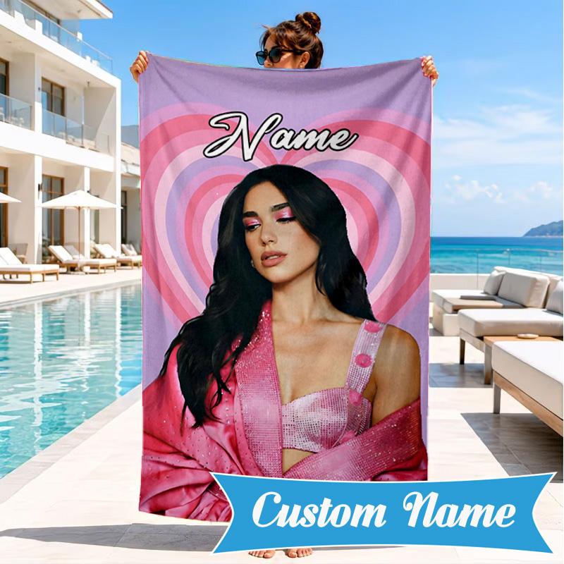 Custom Name Pink Heart Fashion Ayliva Heart In Space Adventure Microfiber Beach Towel, Lightweight for Summer Travel, Swimming Pool Fan Gift