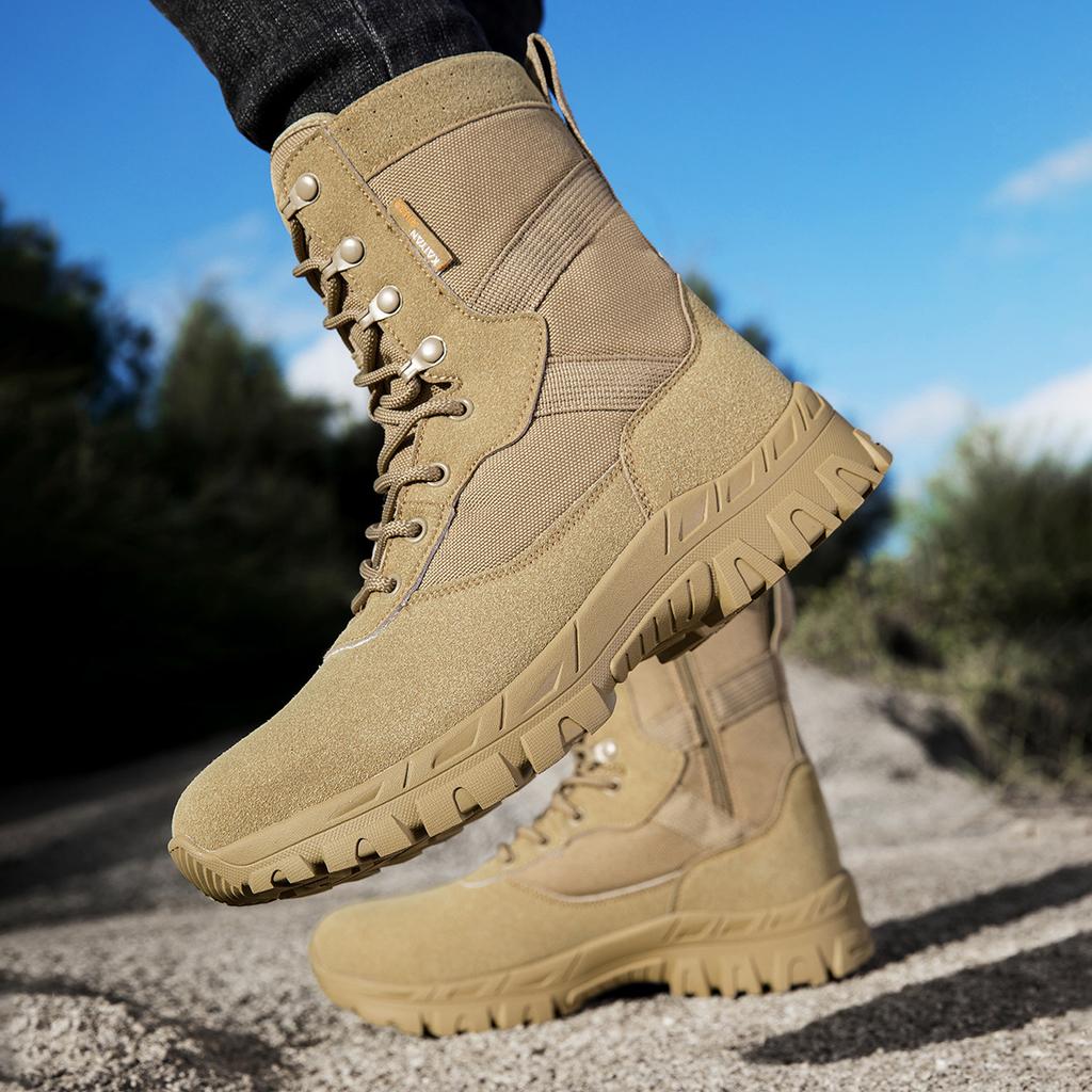 Combat Boots Outdoor Waterproof and Non-slip Tactical Boots Training Shoes Desert Mountaineering Men's Mid-top Shoes Tactical Training