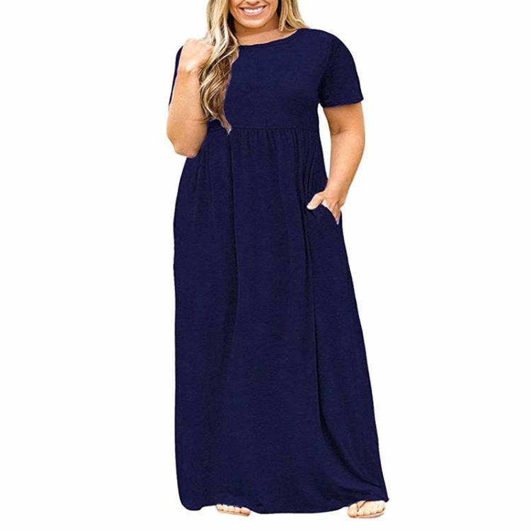 Plus Size Women Casual Loose Short Sleeve Round Neck Fashion Dress
