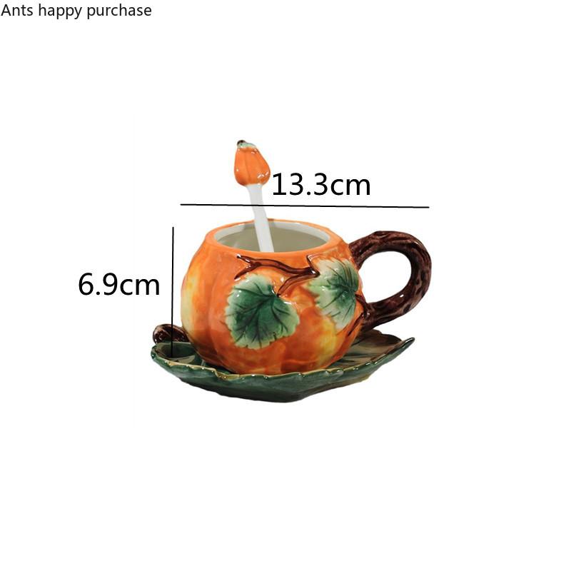 Kreativní oranžový dýňový šálek Keramický hrnek s podšálkem Lžička Kávový šálek Čajový šálek Sada Kávový hrnek Čajové hrnky Sklenice na vodu Sklenice na mléko Dárek