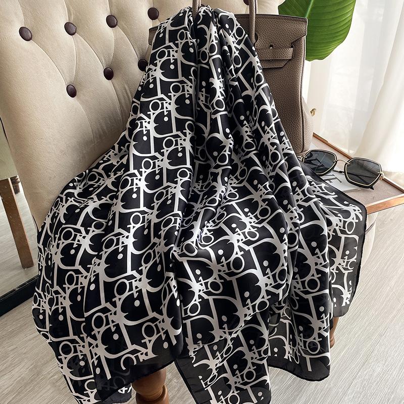1 Pcs 180x90cm Korean Spring and Autumn New Fashion letter imitation silk scarf, dual-purpose air conditioner shawl, beach towel