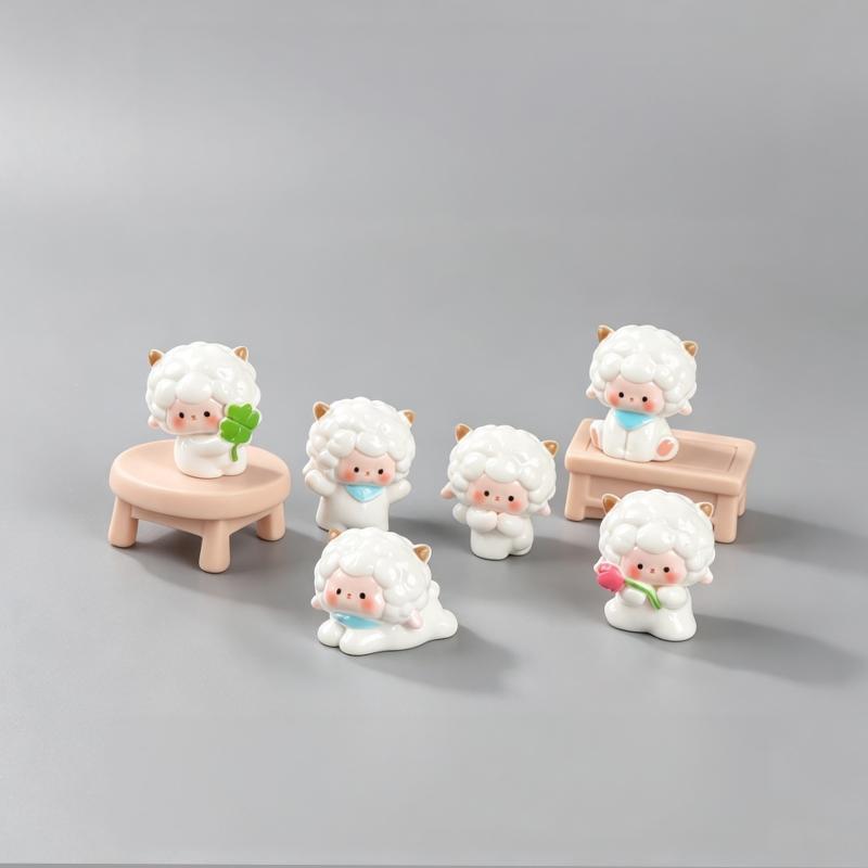 Mini Resin Sheep Figurines 5Pcs Lovely Cartoon Pattern Eco-Friendly Craft for Home Bonsai Fairy Garden Decoration