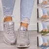 Große Größe Strass Schnürer Casual Damen Muffinsohle Einzelne Schuhe Overalls Runde Zehenpartie Mittlerer Absatz Reißverschlussschuhe