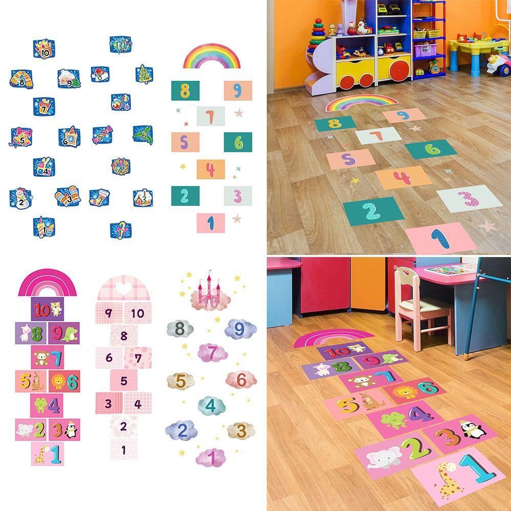PVC Cartoon Number Grids Multicolor Wall Art Creative Flooring Decals  Home Decoration
