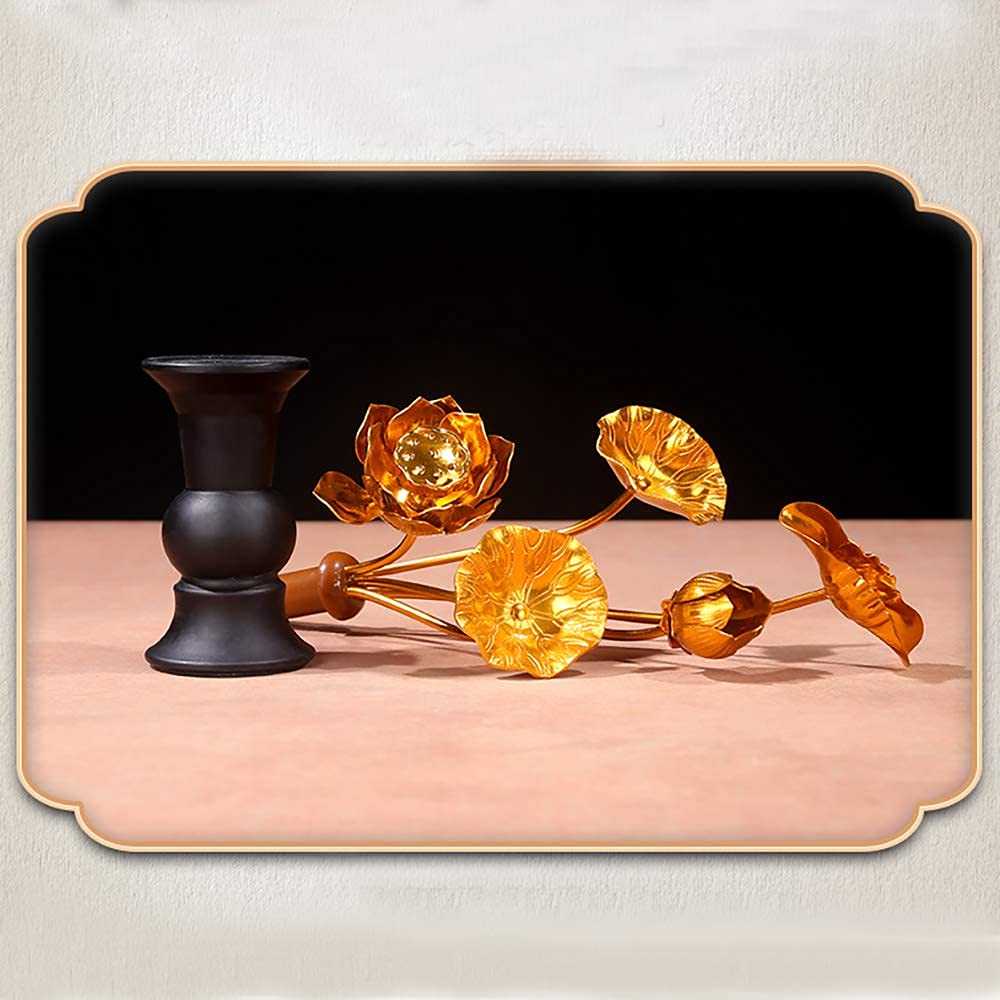 WILLRAY Lotus Flower Set, Buddhist Altar Accessories, Set of 2, Gold-Plated Lotus Flowers, Buddhist Altar Accessories, Buddhist Memorial Service,
