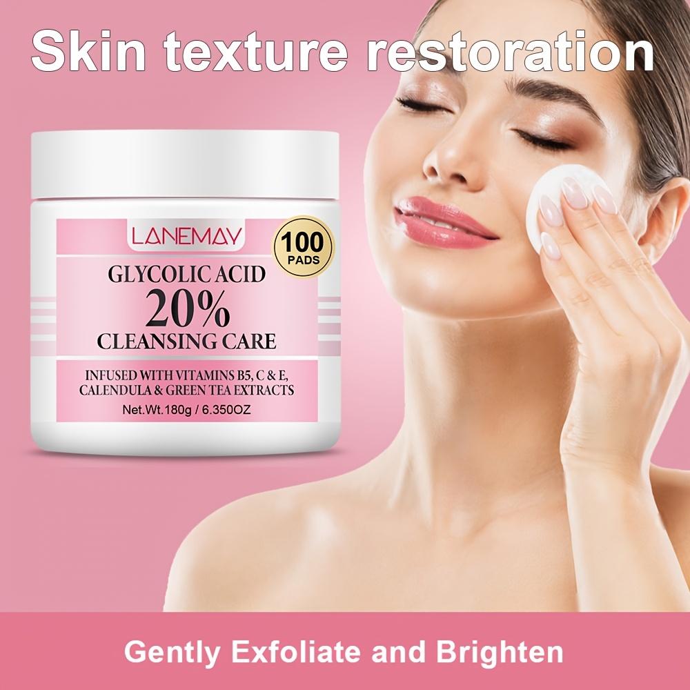 100 Pads Glycolic Acid Cleansing Pads, 20% Resurfacing Facial Pads with Niacinamide, Glycerin and Green Tea Extracts, Deep Cleanse and Brighten