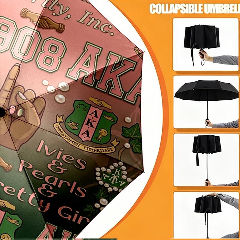 Alpha Kappa Alpha Print Umbrella Automatic Opening/ Closing - Portable Foldable Design - Daily use for Travel/Outdoor - Gift for Birthday