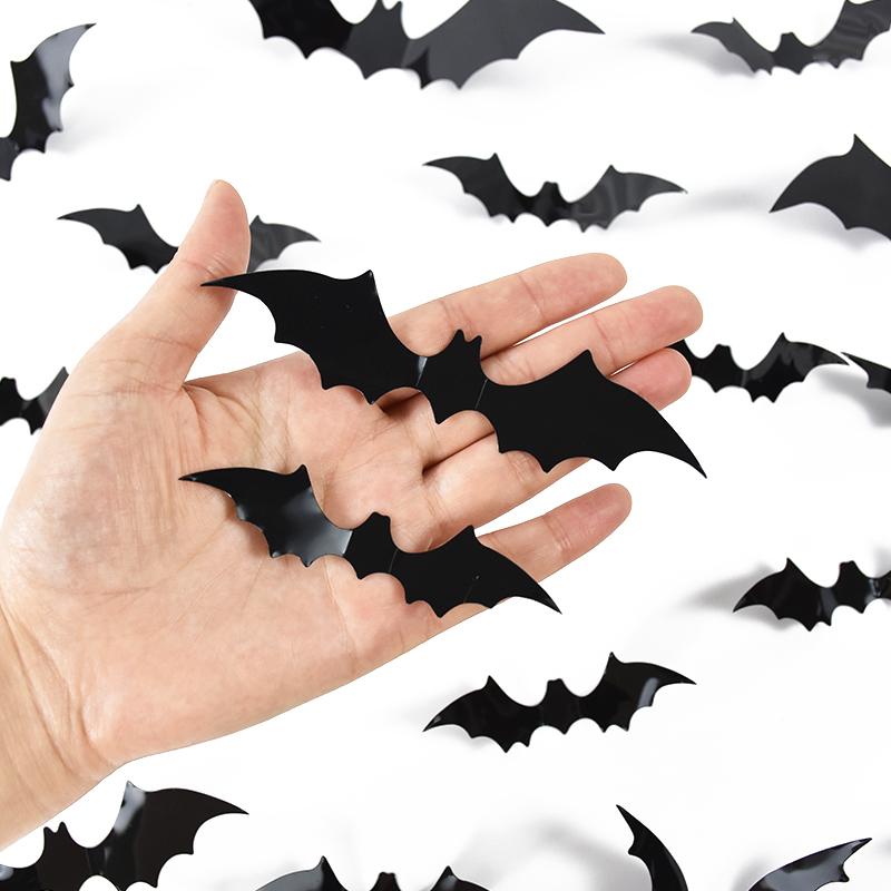 12-120 Stück 3D Schwarze Fledermaus Wandaufkleber Für Halloween Party Zuhause Innen Hof Dekoration Gruselige Requisiten Kinderzimmer DIY Wandtattoos