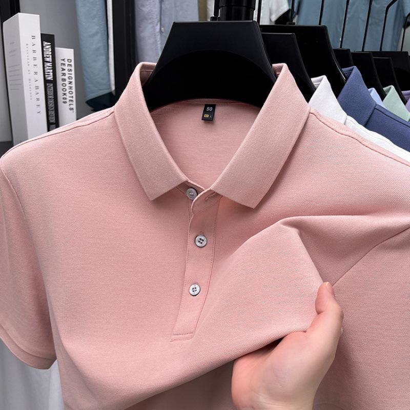 Men's Short Sleeve Turn-Down Collar Shirt - Mercerized Cotton, 16 Solid Colors, Straight Leg for Mature Style