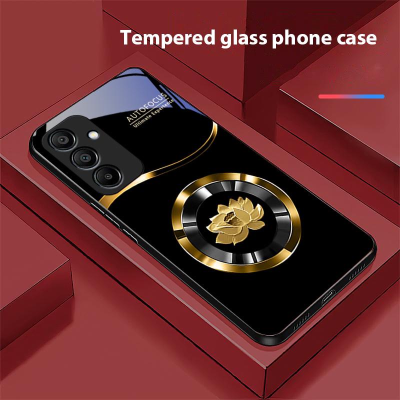 Circle Lotus Gold For Samsung Galaxy A15 5G 54 4G 51 50 24 35 90 71 12 51 53 52S 80 22 34 Black Tempered Glass Phone Case