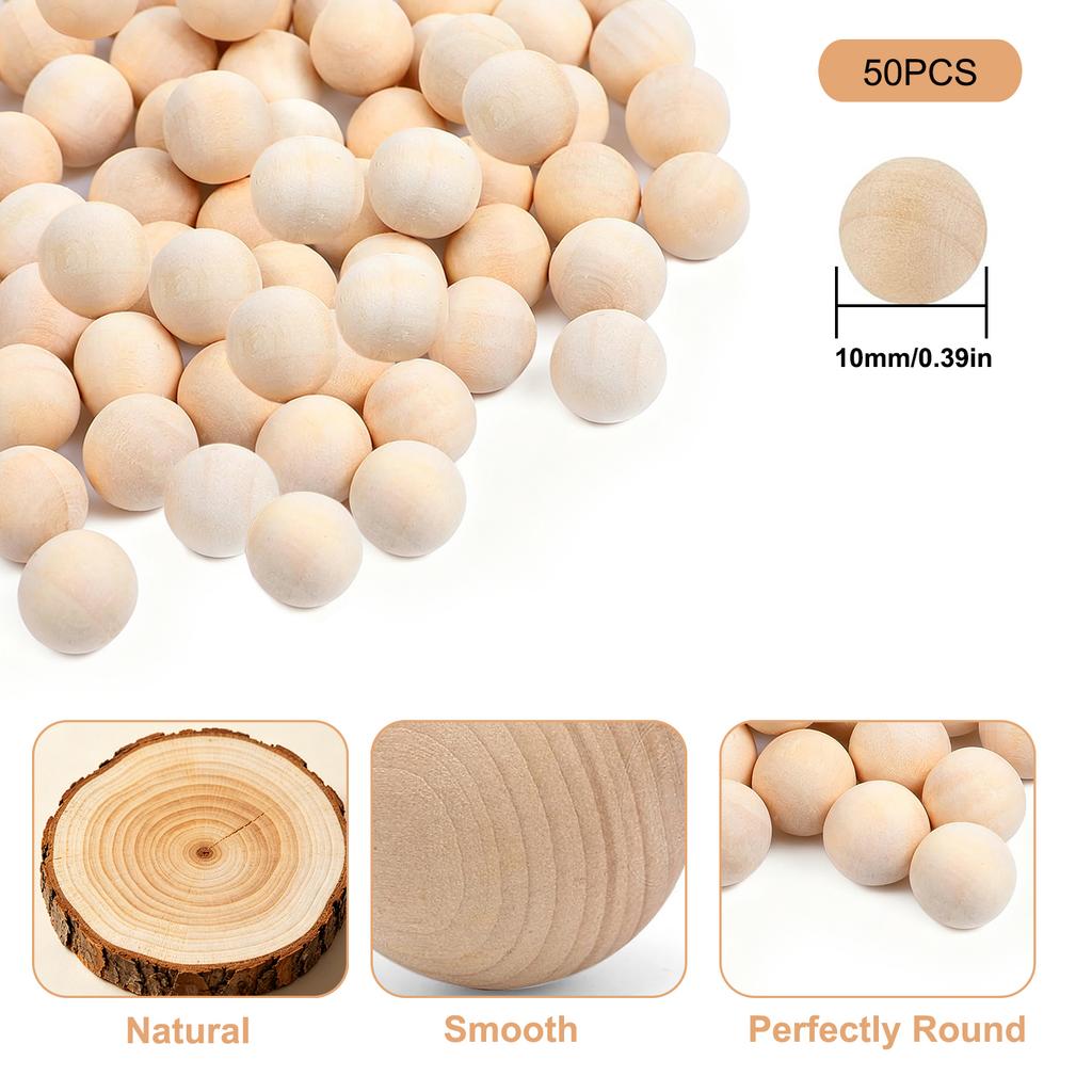1-50Pcs Wood Ball Dia 6mm-75mm Wooden Primary Color Solids Round Wooden Ball Decoration DIY Home Painted Parts