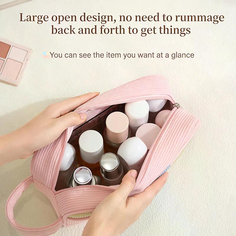 Minimalist Corduroy Makeup Handbag Large Capacity Travel Cosmetics Storage Bag Makeup Bag For Women