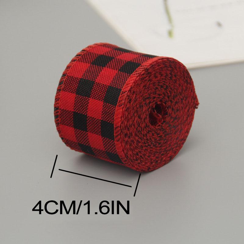 6M Christmas Checkered Wired Edge Weave Ribbon Plaid Black Red Green Diamond Check Pattern Craft Christmas Decoration Linen