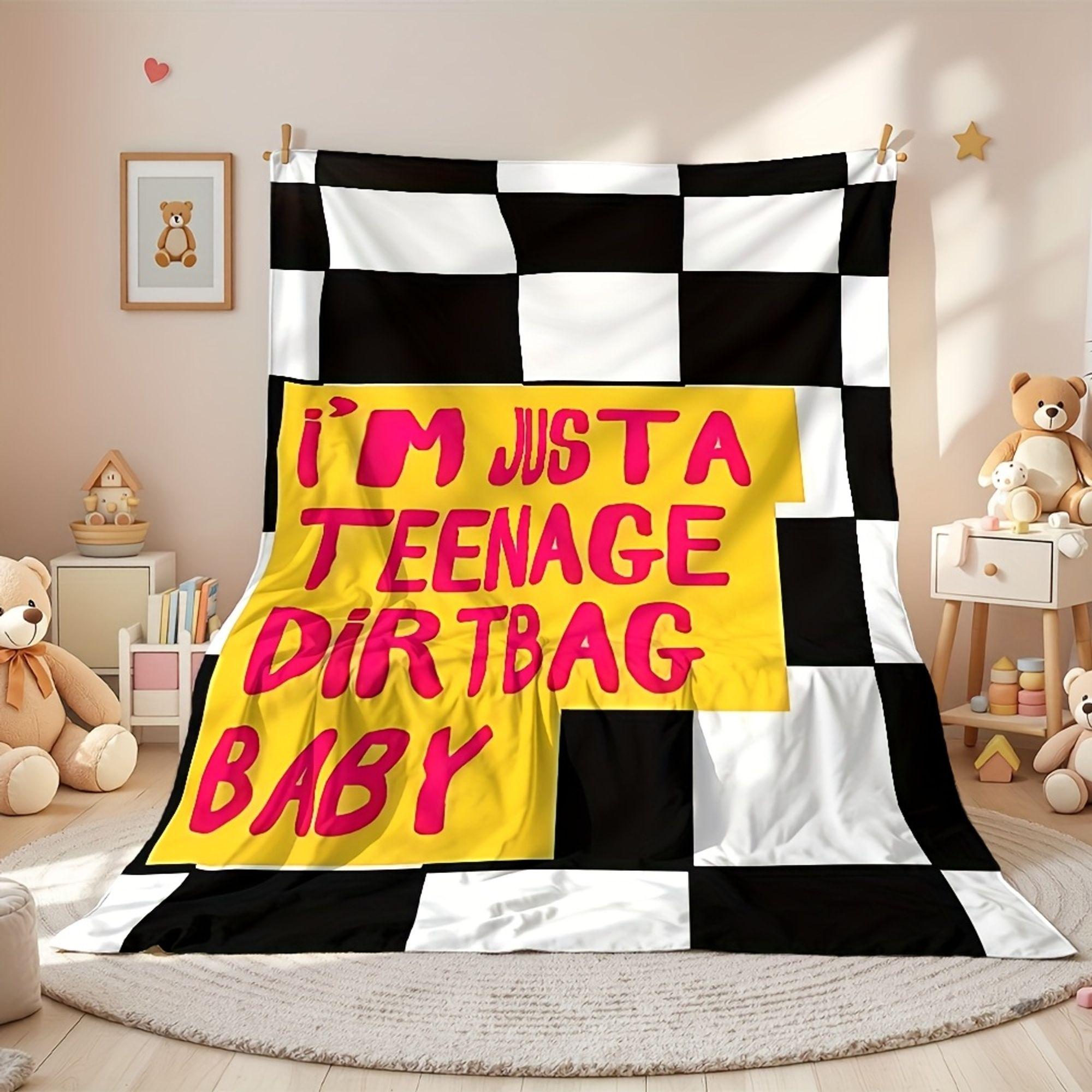 Teenage Dirtbag Quote Blanket Single Sided 2D Print Soft Flannel Blanket Bedroom Living Room Retro Decor Edgy Playful Vibe Gift 75X95CM