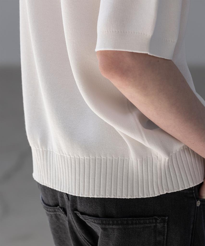 Dekkoloso Panel Rib Short Sleeve Summer Round Cardigan [White]