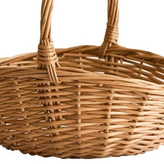 Handwoven Rattan Storage Basket with Handle Rattan Basket Store Sundries Container for Fruit Vegetables