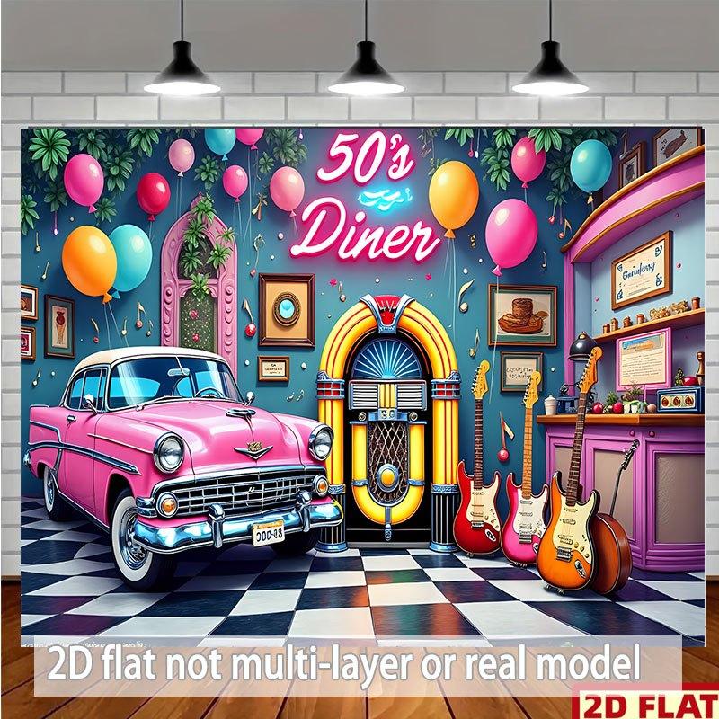 Two-dimensional Banner Polyester Background Fabric, with a Scene of a 1950s-style Restaurant On the Picture.