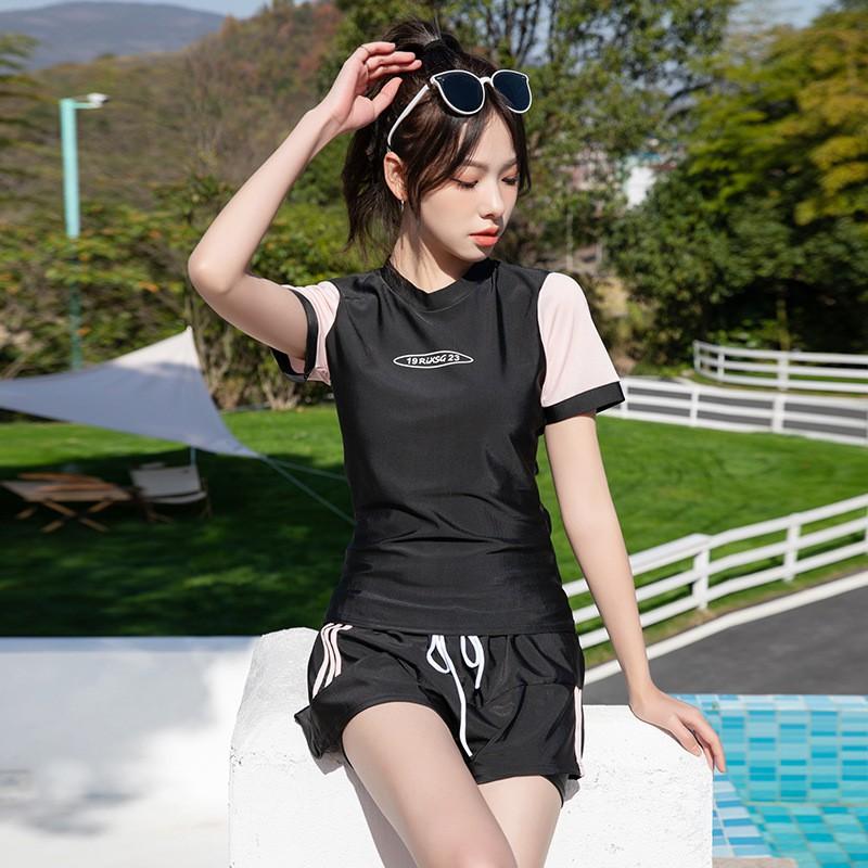 

Swimsuit Women Split Conservative Student Two-piece Suit Belly-covering Slimming Sports Hot M 80-98 kg розовый