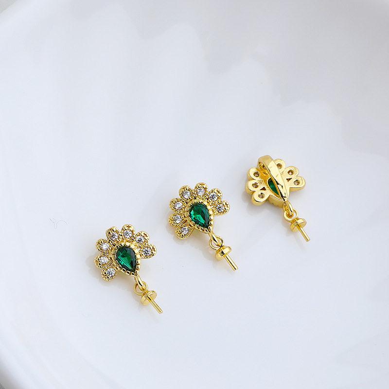 18K Gold-Plated Peacock Ear Hook & Pendant Set with Pearl Base and Zirconia Studs - DIY Earring Accessories