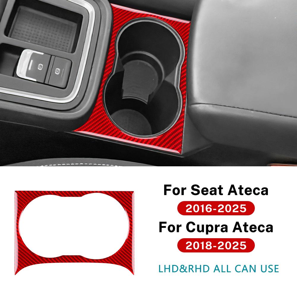 

Real Soft Carbon Fiber Sticker For SEAT Ateca 5F 2016-2025 For Cupra Ateca 5F 2018-2025 LHD RHD Central Control Water Cup Trim