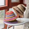 Rainbow Straw Bucket Hat Women Summer Travel Sunscreen Sunshade Fashion Big Eaves Show Face Small Bucket Hat Ins