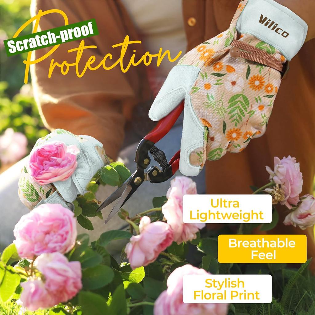 Guanti da Giardinaggio Traspiranti da Donna in Pelle per Giardino e Cortile Miglior Regalo per Giardinieri