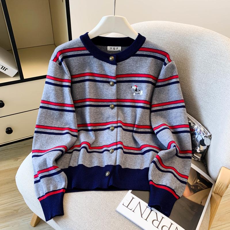 Autumn/Winter 2025 Korean Chic Loose Striped Knit Cardigan for Women