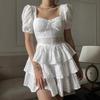 Summer New Women's Puff Sleeve French Tiered Cinched Waist Flowy Dress Sweet Pure Style European American Fashion Crossbody