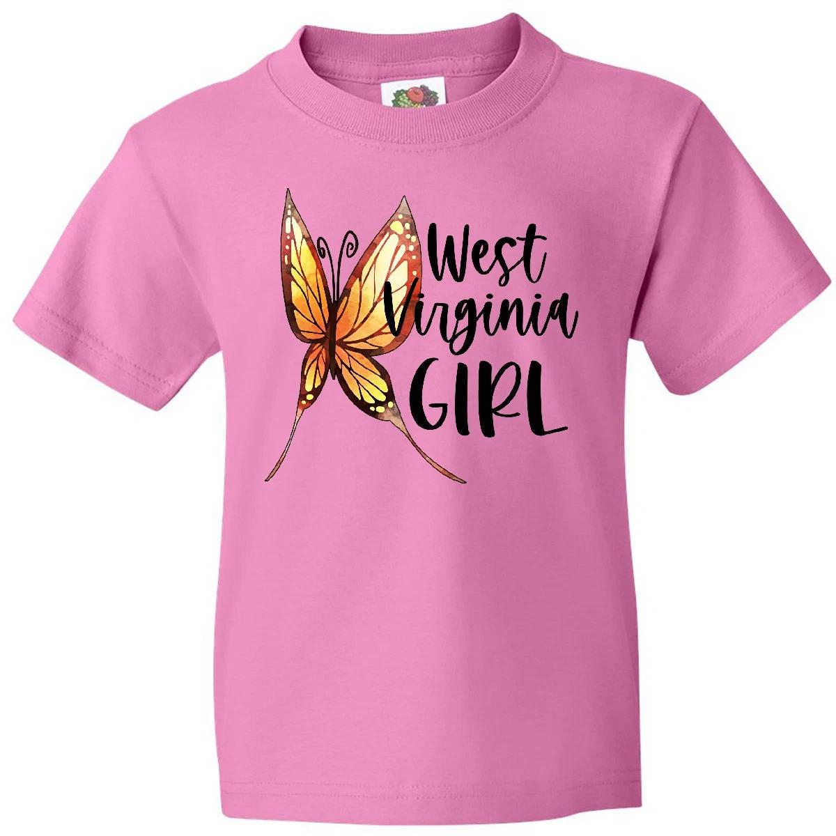Inktastic West Virginia Girl- Butterfly Youth kids boys T-Shirt State Home Charleston Gift 150
