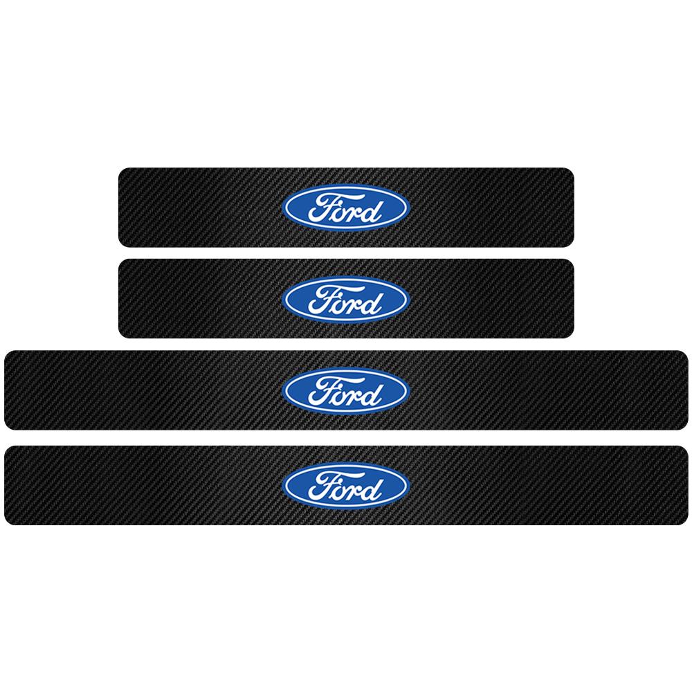 4Pcs Car Door Sill Carbon Fiber Badges Protector Stickers for Ford Explorer Focus 2 3 4 MK2 MK3 MK5 Fiesta MK7 Mondeo MK4 Fusion