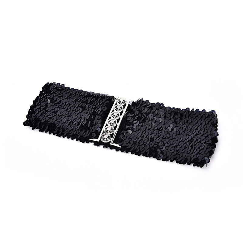 Bling Womens Rivet Sequins Elastic Stretch Wide Waist Belt Waistband Slim Casual