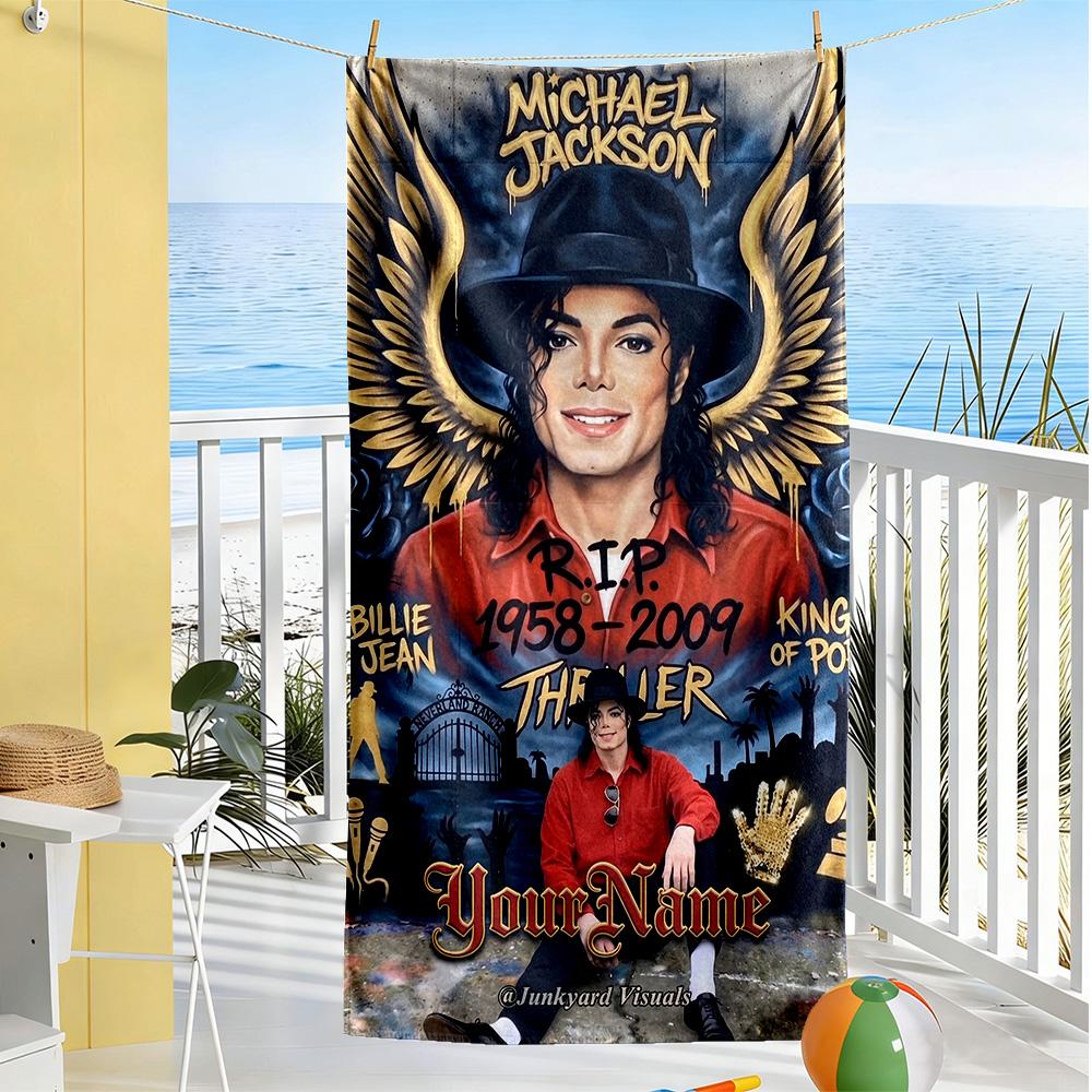 Michael Jackson Customize Text Beach Towel Quick-Dry Soft Microfiber Perfect for Traveling Yoga Camping and Swimming