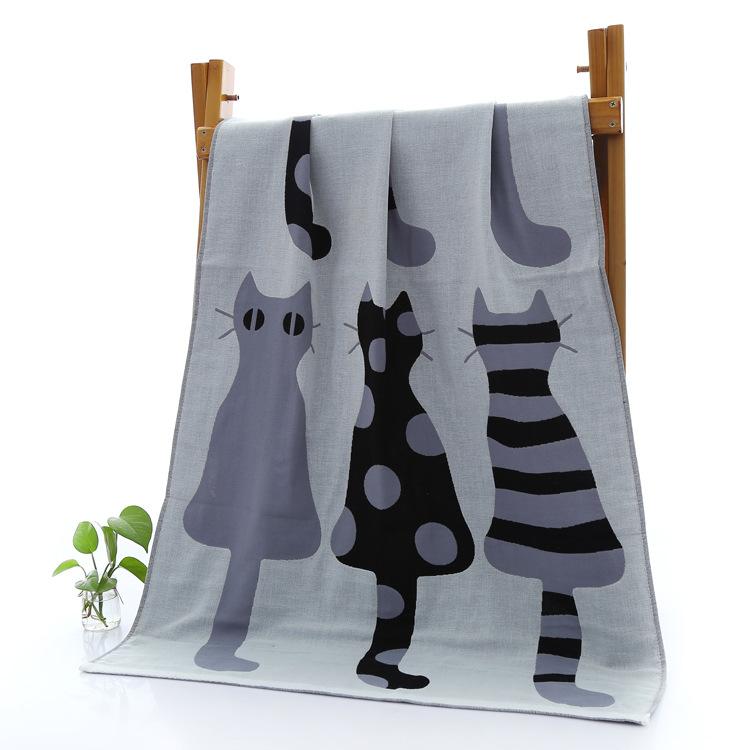 70x140cm Bath Towel Cotton Gauze Adult Household Absorbent No Lint Bath Towel Cute Soft Cartoon Pure Cotton Sand Bath Towel