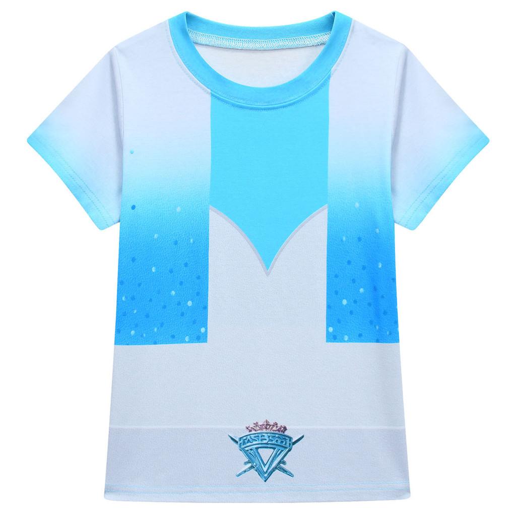 19820 Kinder Mädchen Prinzessin Print Kurzarm T-Shirt Top Shorts Blaue Sets