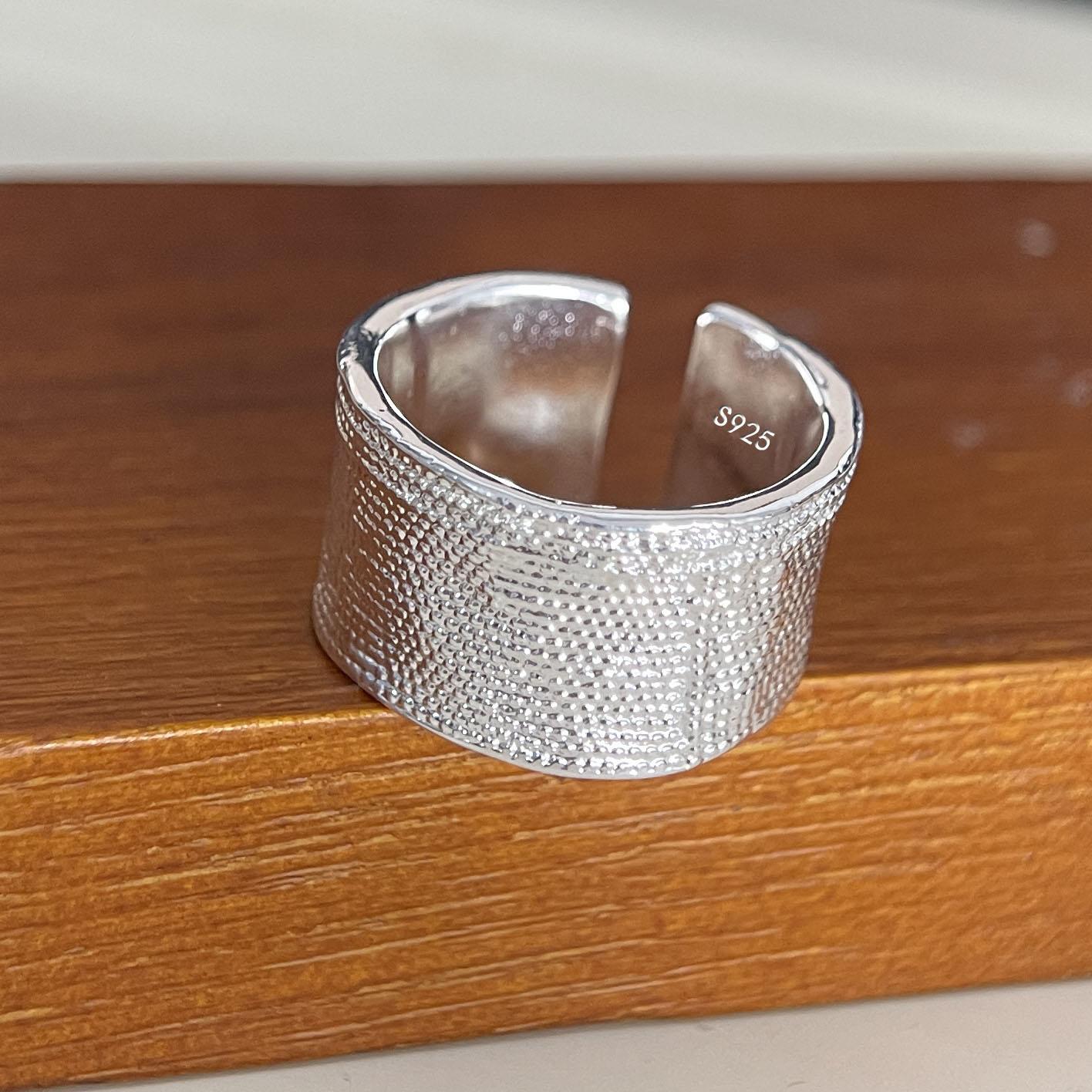 

925 Sterling Silver Rings for Women Couple Minimalist Handmade Simple Wide Stone Ring Set Party Jewelry Gift Prevent Allergy resizable
