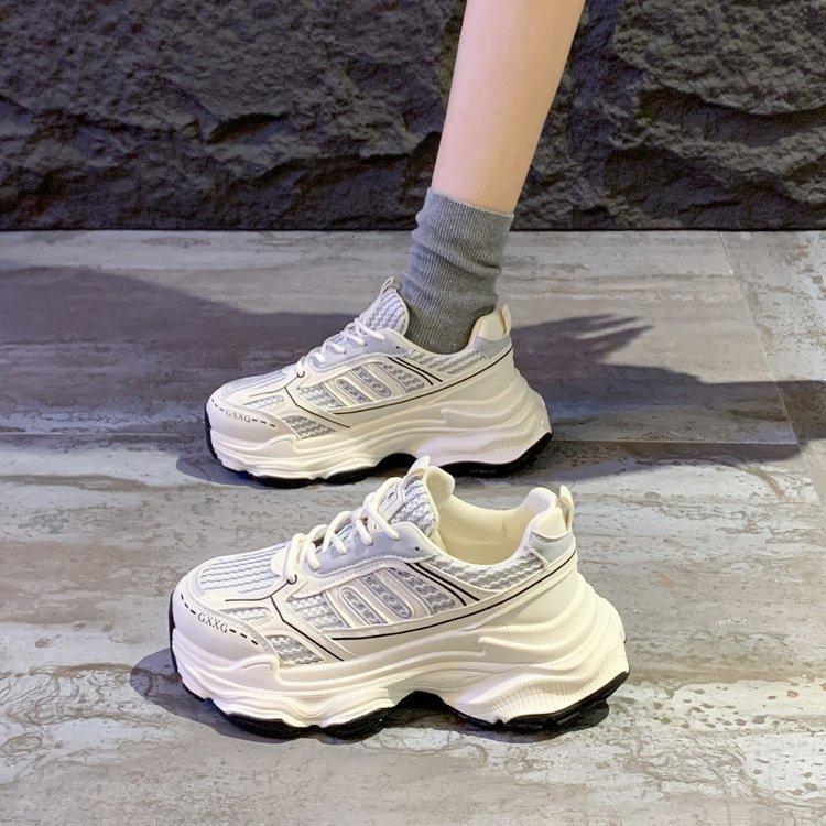 Trend Casual Mom WHITE Autumn Spring Sports Running Chunky Sneakers Women Shoes Platform Sports Women Vulcanized Shoes Lace Up