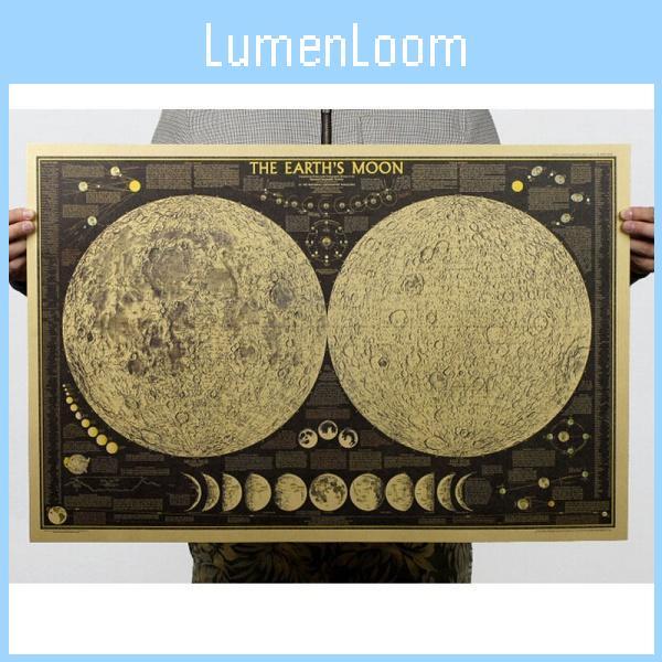 Exquisite Retro Large Vintage Paper Earth's Moon World Map Poster Elegant Home Decor