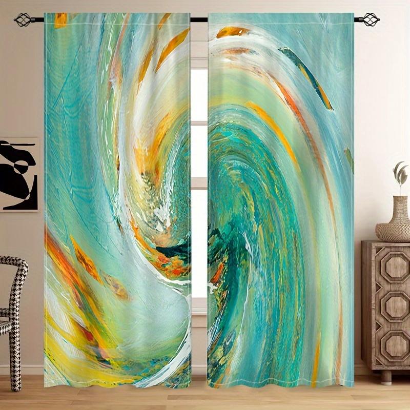 Modern Floral Crystal Cosmic Design 2-Piece Curtain Panels Set Digital Print Rod Pocket Hanging for Living Room Bedroom Home