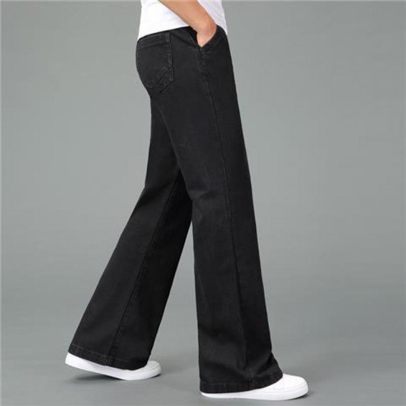 Male Spring and Summer Thin Section Denim Flared Pants Mid-waisted Loose Straight Washed Wide Leg Pants