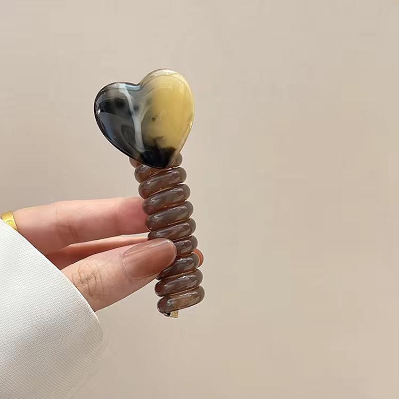 1Pc Heart Elastic Rubber Bands For Women Girls Telephone Wire Hair Ties Loop Spiral Coil Hairbands Ponytail Holder Accessories